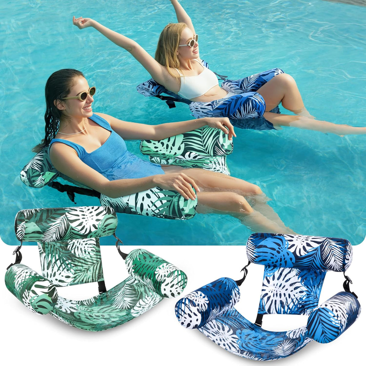 SLOOSH Inflatable Pool Floats Adult - Green,Blue-Tropical Leaves - image 2
