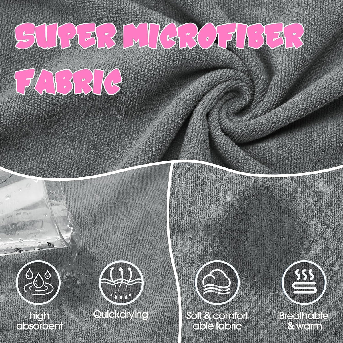 Super Absorbent Dog Bathrobe - Grey, Pink edging / Small - image 2