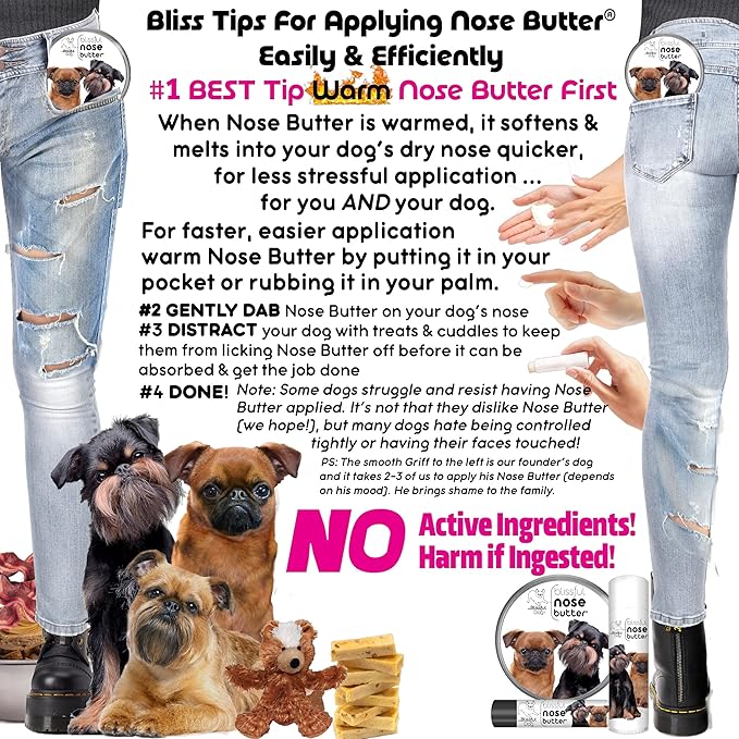 The Blissful Dog Brussels Griffon Nose Butter for Dry, Cracked Skin, Lick-Safe Dog Nose Balm with Moisturizing Shea Butter, Almond, Olive, and Essential Oils, Pet Supplies, Uncented, 0.15 oz.