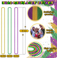 100PCS Bead Necklace, Gold Mardi Gras Beads Party Stuff - Purple Gold and Green - image 2