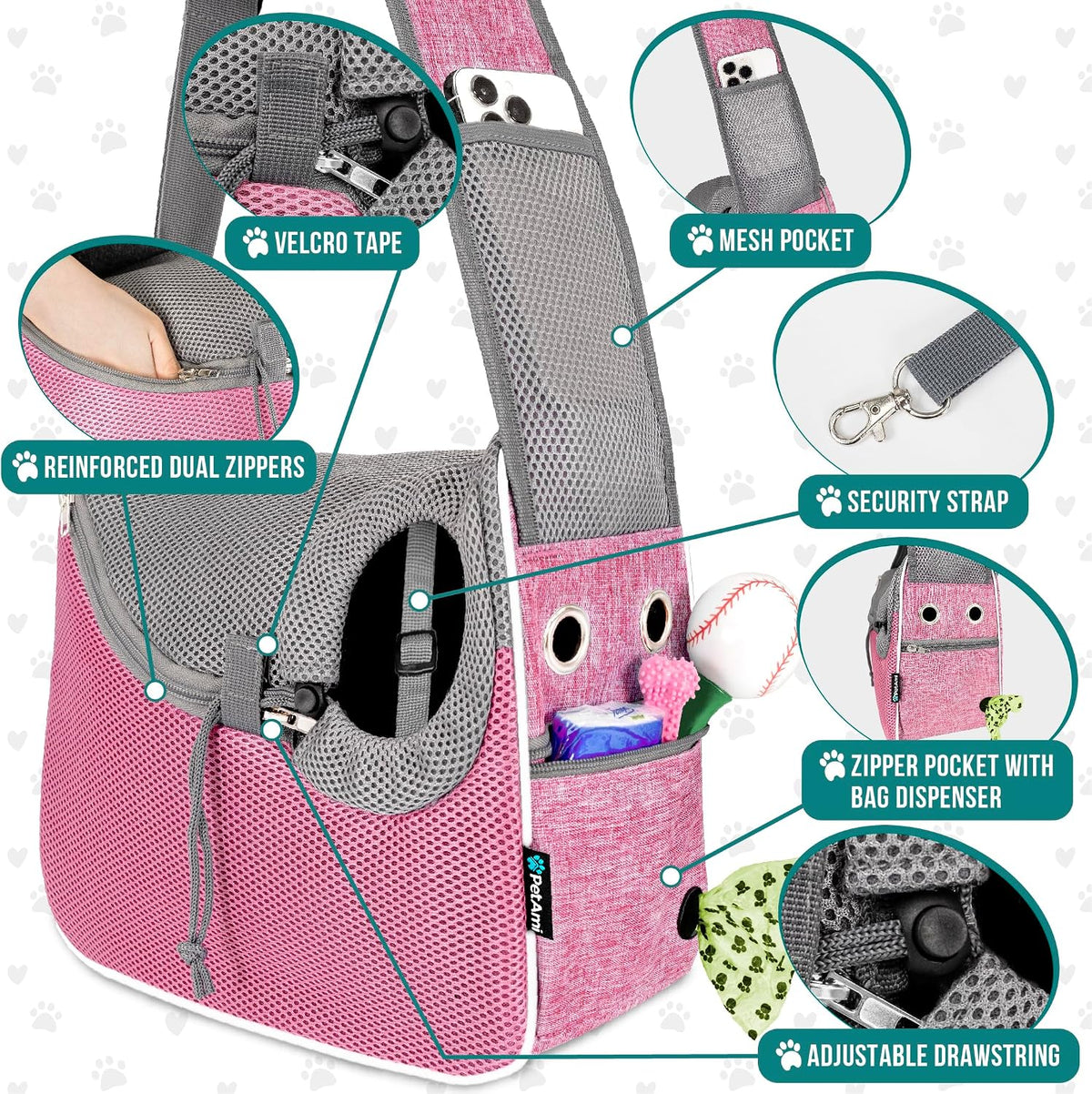 PetAmi Dog Sling Carrier for Small Dog - Pink - image 3