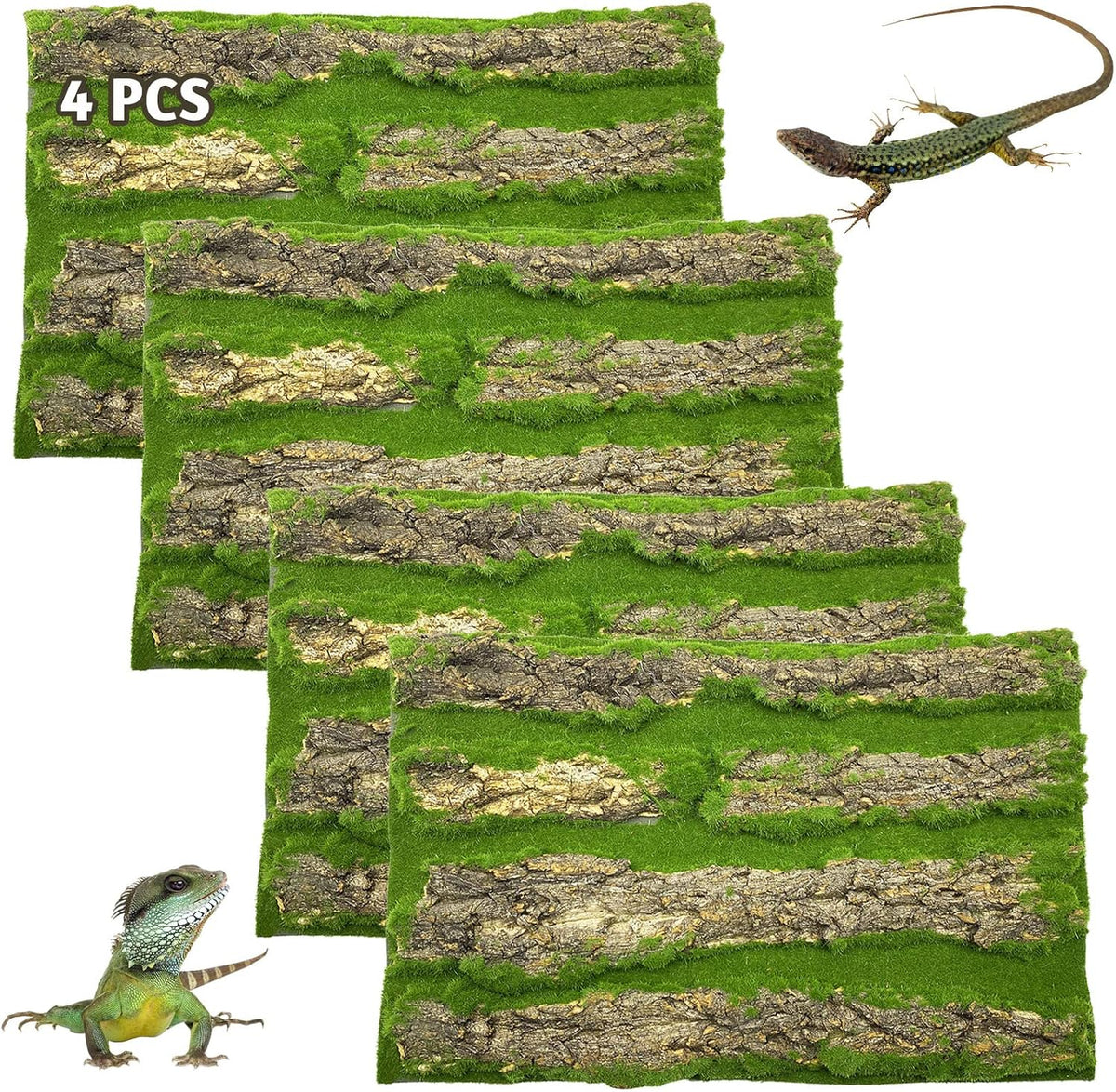 PINVNBY Reptile Terrarium Cork Background - 【Natural Cork Bark+Artificial Moss】 / 【4 PCS】