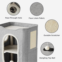 Bedsure Cat House Bed for Indoor Cats with Fluffy Ball and Scratch Pad - Grey / Double - image 3