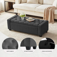 48" Ottoman with Storage, Storage Ottoman Bench with Safety Hinge, Upholstered Entryway Bench with Seating for Bedroom, Living Room, Holds up to 330 lb, Dark Gray