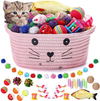 Zopeal 58 Pcs Cat Toy Set with Storage Basket Indoor, Grey - Pink / 9.8 Inch