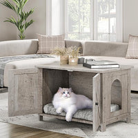 JY QAQA Cat Litter Box Enclosure,Litter Box Furniture Hidden with Barn Door,Wooden Washroom Furniture,Cat House,Fit Most of Litter Box