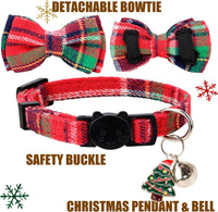 Cat Collar Breakaway Bowtie Safety with Bell Adjustbale Kitten Puppy - P-[2pcs] Xmas Plaid - image 3