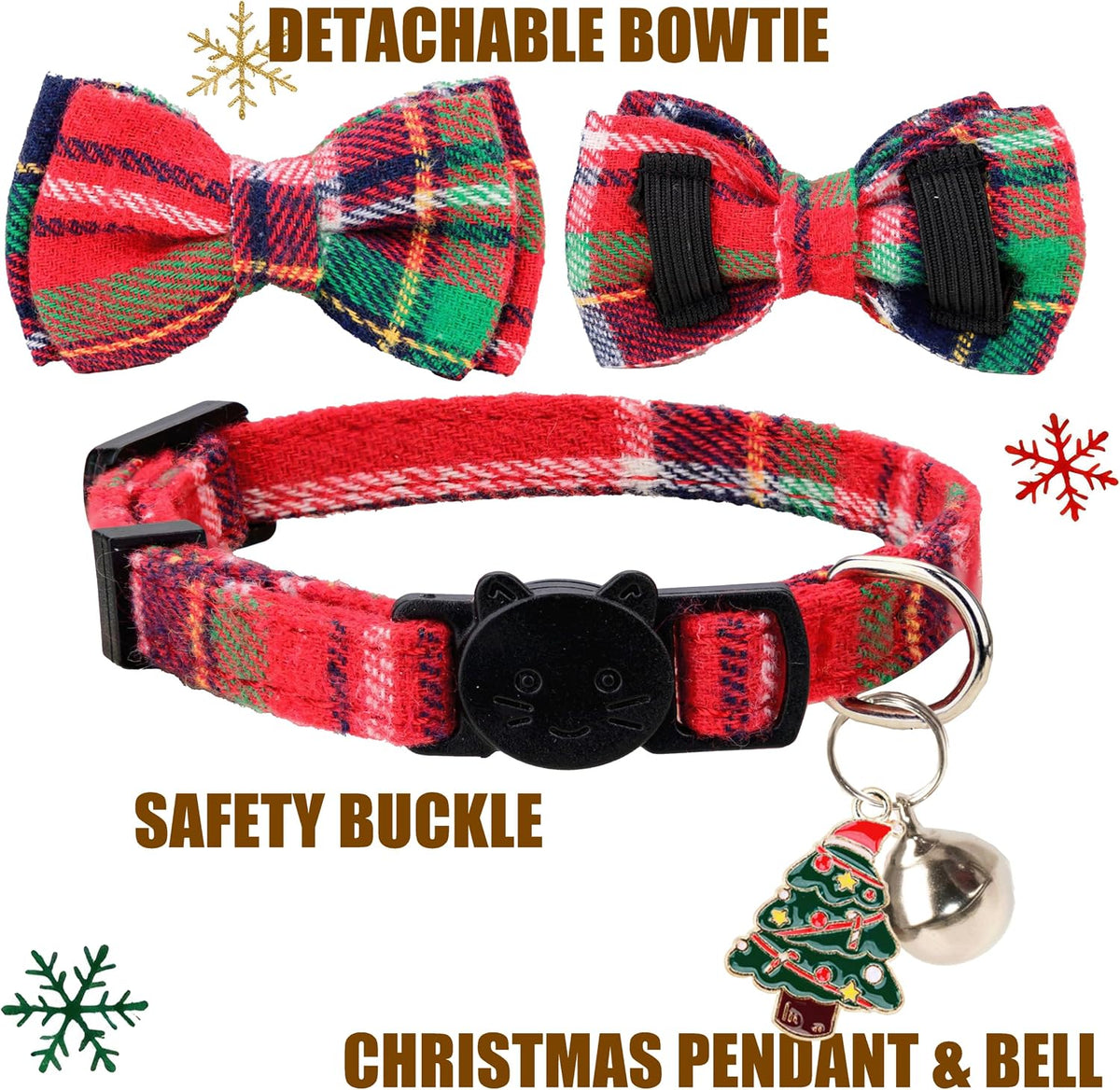 Cat Collar Breakaway Bowtie Safety with Bell Adjustbale Kitten Puppy - P-[2pcs] Xmas Plaid - image 3