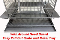 Extra Large Elegant and Durable Wrought Iron Climbing Ladder Perch Stand Play Top Ground Bird Parrot Metal Cage Around Seed Guard Storage Shelf with Heavy Duty Lockable Rolling Wheels