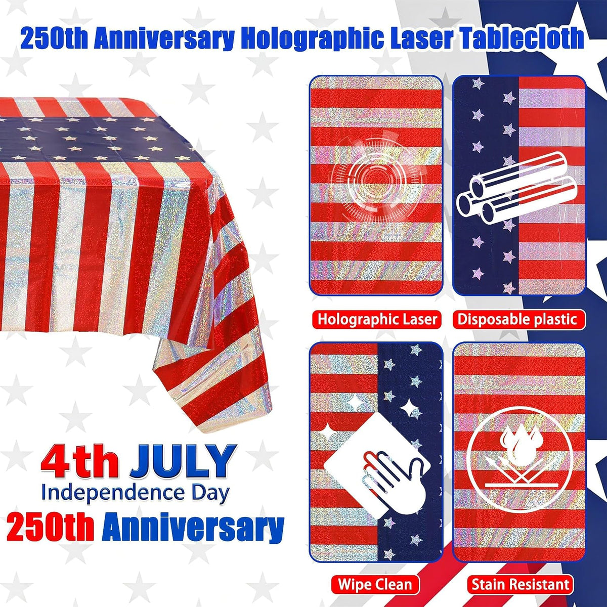 3PCS Demon Hunters Birthday Tablecloth Decorations - Patriotic Sparkly Tablecloths - image 4