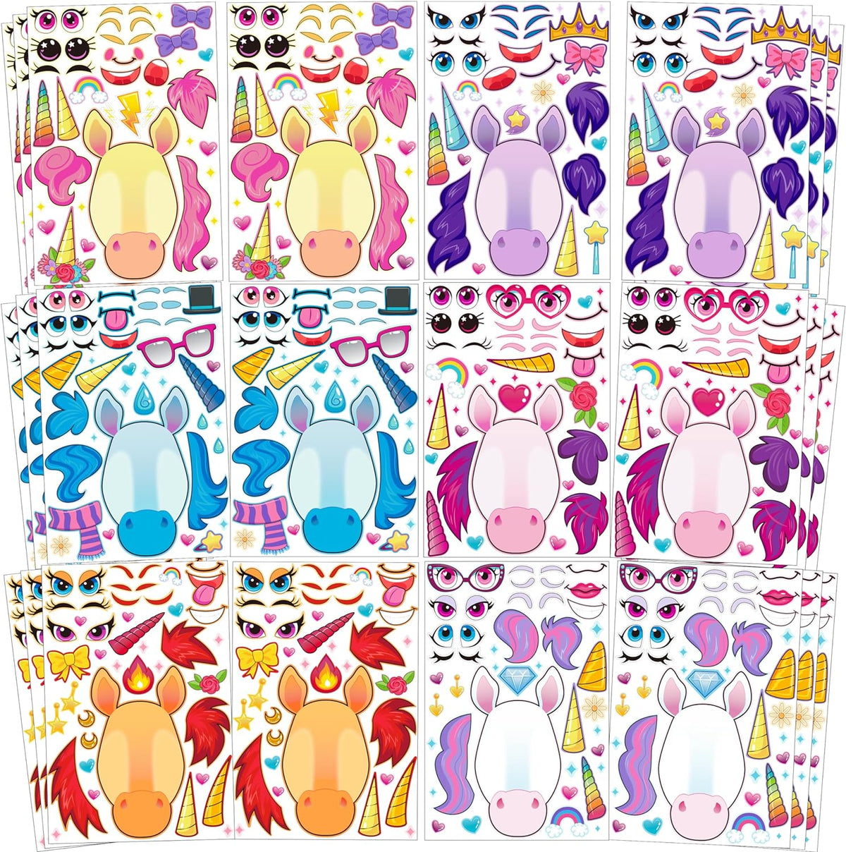 JOYIN 36 Sheets 9"x6" Make a face Stickers for Kids - Fun Unicorn