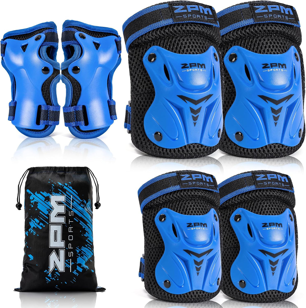 2PM SPORTS Knee and Elbow Pads Set with Wrist Guards for Kids Girls - Blue / Small