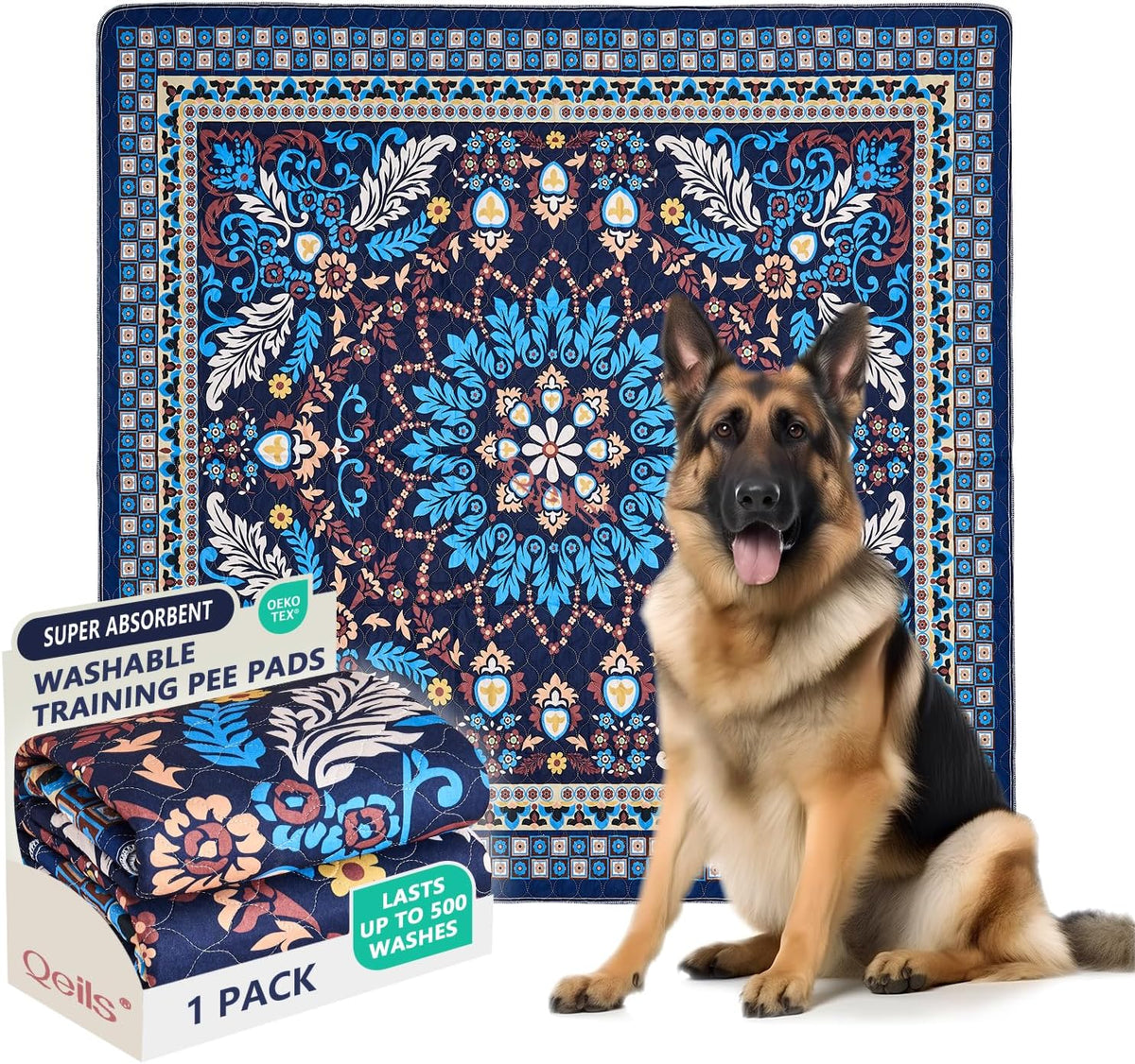 Washable Pee Pads, Super Absorbent Puppy Pads - Blue Medallion / 72"*72"(Pack of 1)