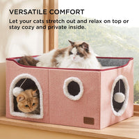 Bedsure Cat House Bed for Indoor Cats with Fluffy Ball and Scratch Pad - Pink / Widen - image 3