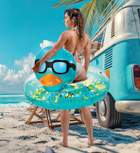 POZA inflatable duck pool float tube with gold confetti, sunglasses and orange beak - view 36