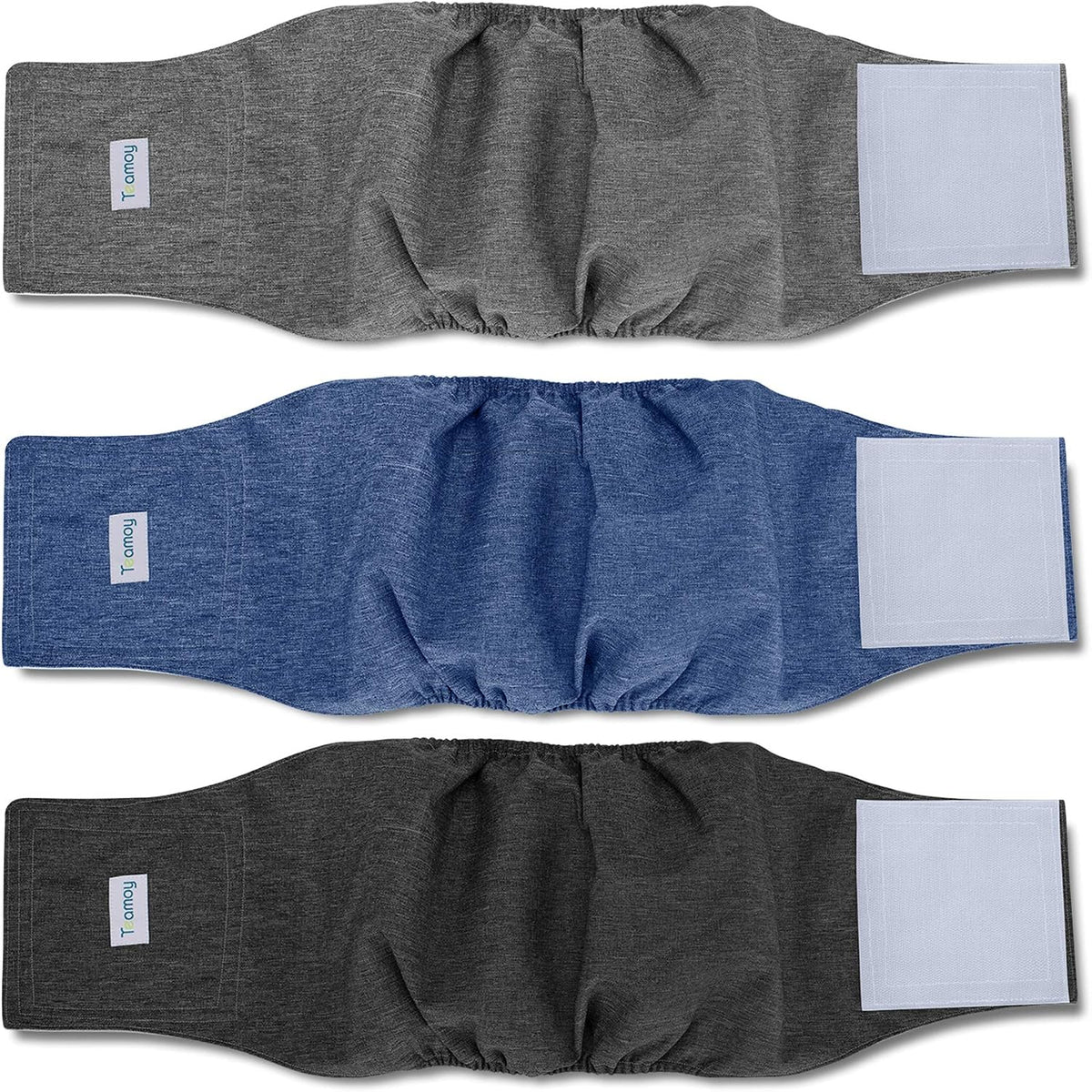 Teamoy Belly Bands for Male Dogs, Washable Wrap Diapers, S - M(13"-16"Waist) / Black+ Gray+ Blue
