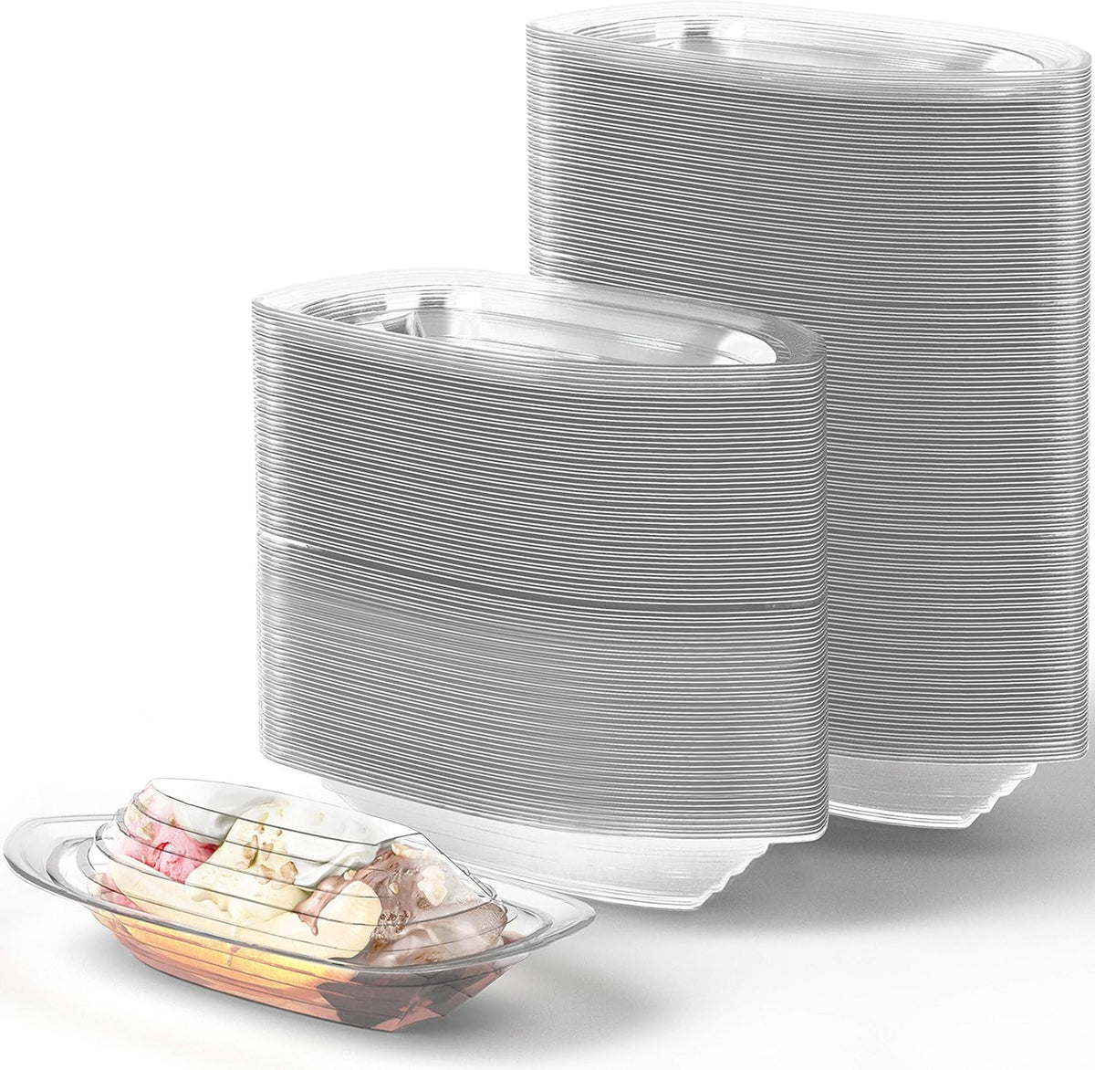 Super Fun Recyclable Banana Split Boats 50Pk. Best Long 12Oz - 250 Pack / 8 Oz + 12 Oz Combo