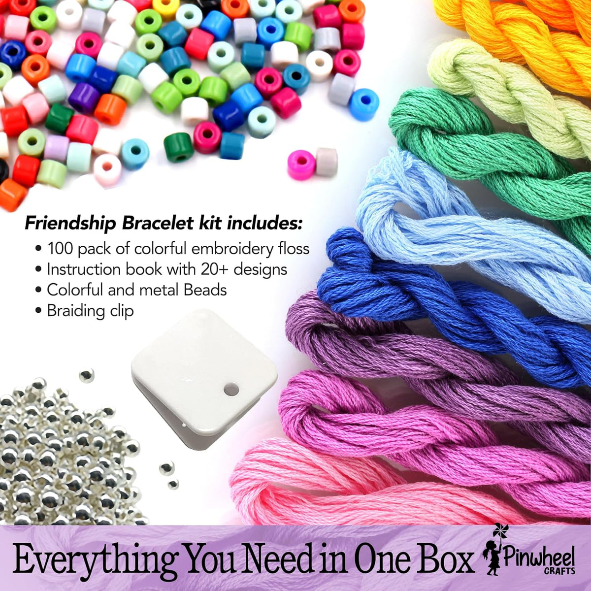 Pinwheel Crafts friendship bracelet kit with 100 floss threads, beads and storage bag - view 8