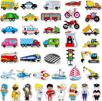 40 PCS Vehicle Magnets, Vehicles and Professions Fridge Magnets for Kids-Common Vehicles, Airplane