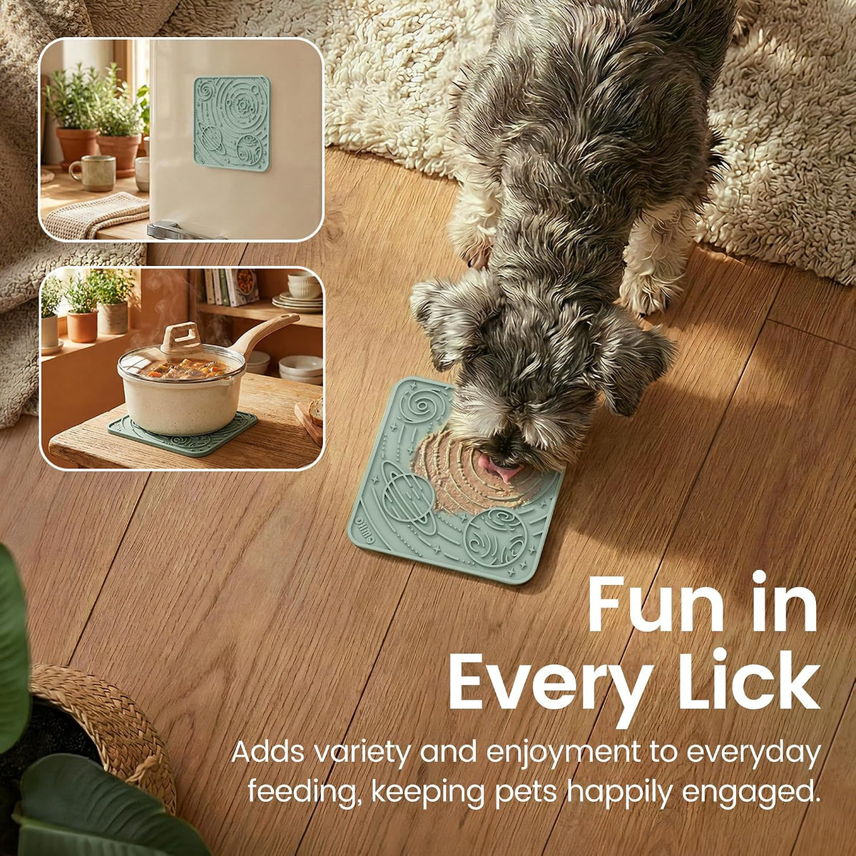 OHMO Lick Mat for Dogs&Cats, Space Pattern, Camo&Sage Green - Camo Green&Light Green / 5.9"L x 5.9"W - image 4