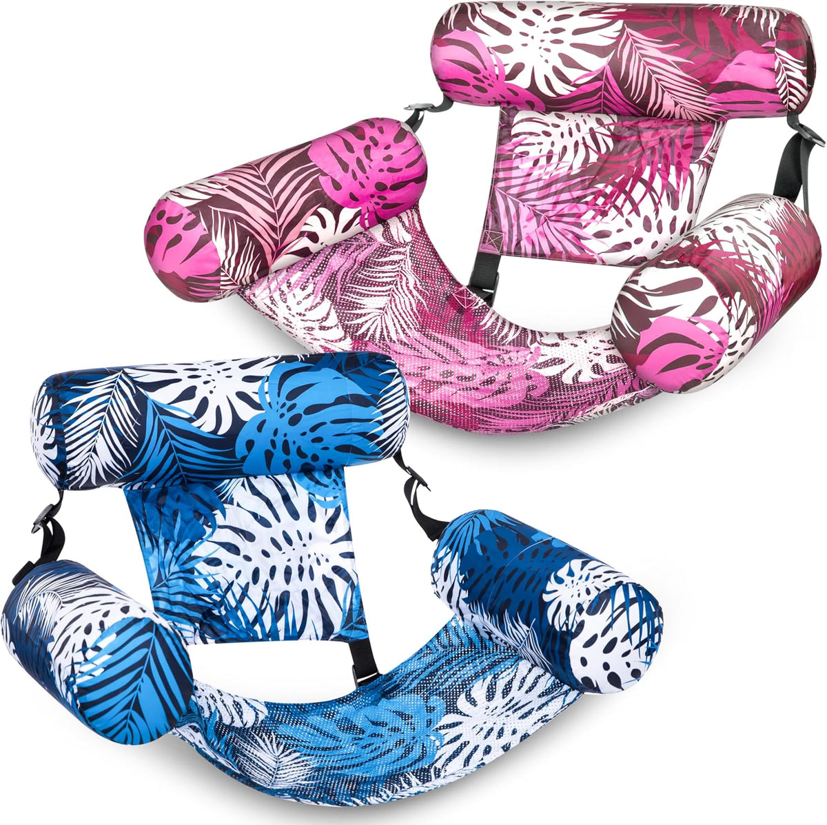 SLOOSH Inflatable Pool Floats Adult - Pink,Blue-Tropical Leaves