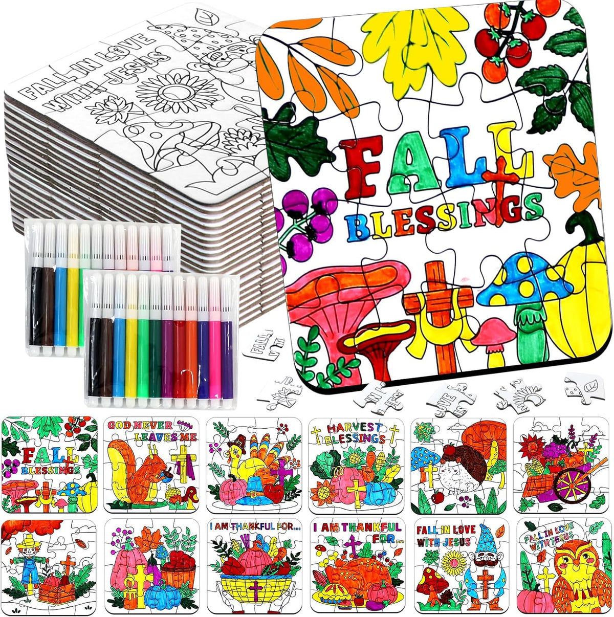 MUOUAKATE Christian Halloween crafts for kids, 24 blank coloring puzzle sets - view 2