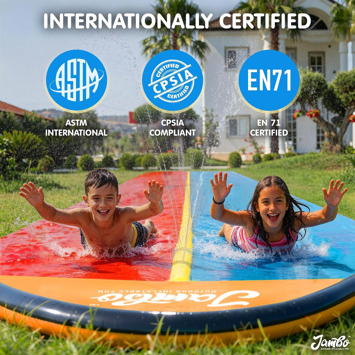 JAMBO Premium Triple Water Slide with 3 Bodyboards - 18ft Multicolor - image 3