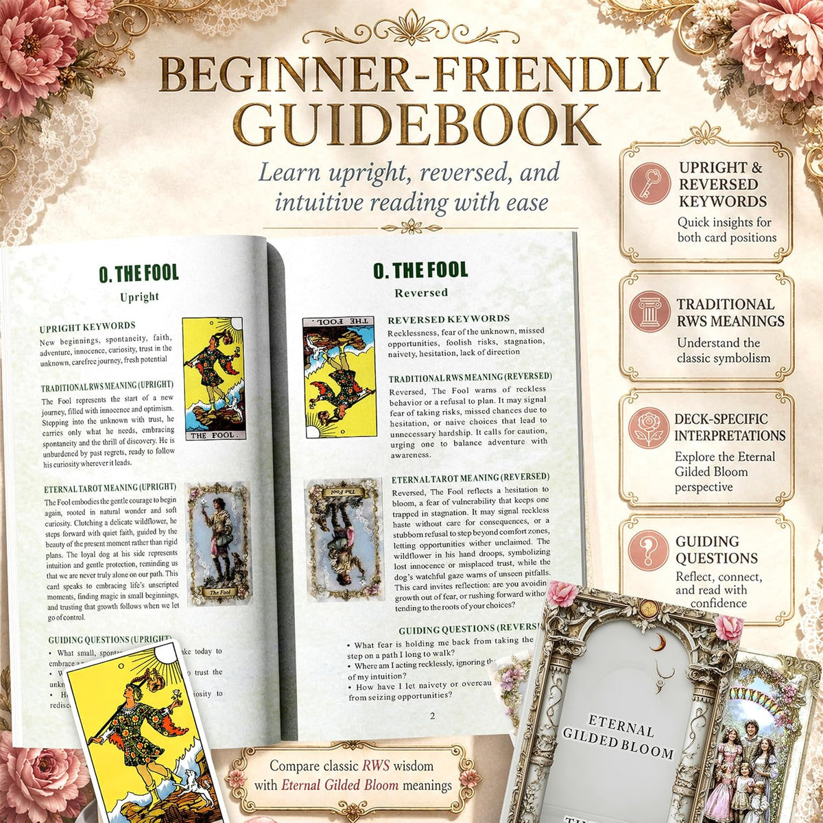 Tarot Cards For Beginners with Meanings on Them Learning Tarot Deck – Fun for Kids & Family - Pink - image 3
