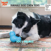 WEST PAW Zogoflex Tux Treat Dispensing Dog Chew Toy – Interactive Chewing Toy for Dogs – Dog Games for Aggressive Chewers, Fetch, Catch – Holds Kibble, Treats, Small 4", Aqua Blue