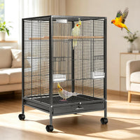 VIVOHOME Wrought Iron Bird Cage with Rolling Stand - Black