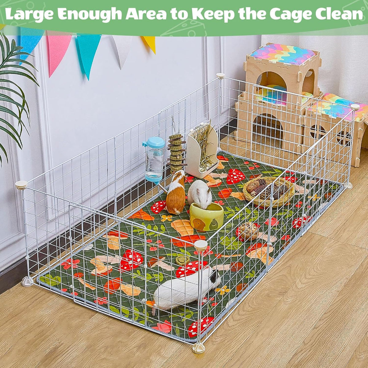 Unicorn Catcher 2 Pack Washable Guinea Pig Cage Liner - Mushrooms / 47X24in - image 2