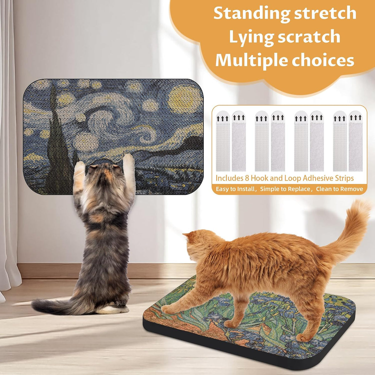 Cat Wall Scratcher, Art Cat Scratching Board for Indoor Cats – Essentials for Cats - Van Gogh-1-2 - image 3