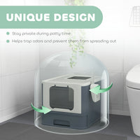 Cat Litter Box with Lid, Scoop, Front Entry, and Top Exit for Large Cats, White