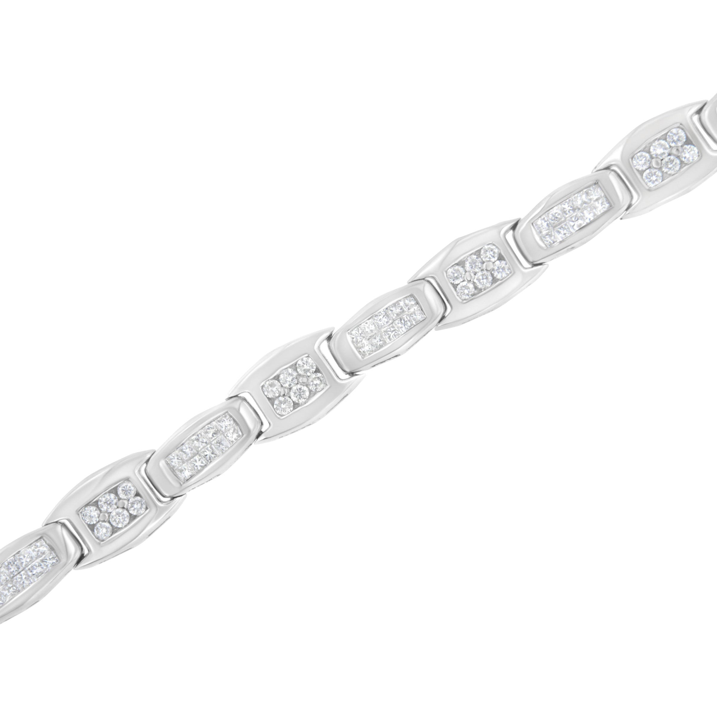 14K White Gold 2-1/2 Cttw Round-Brilliant & Baguette Cut Diamond 7" Alternating Flared Links Tennis Bracelet (H-I Color, SI1-SI2 Clarity)