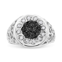 .925 Sterling Silver 1/4 Cttw White and Black Treated Diamond Halo Cluster Ring for Men (I-J Color, I3 Clarity) - Size 10