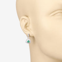 1.39 Carat Genuine Zambian Emerald and White Diamond 14K White Gold Earrings