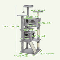 54" Cat Tree, Multi-Level Cat Tower with Scratching Posts, Cat Condos, Bed, Platforms, Ramp, Toy Ball, Light Grey