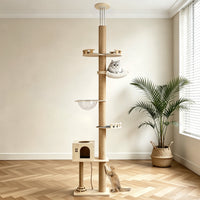 Floor-to-Ceiling Cat Tree With Natural Sisal Rope Scratching Post - Adjustable Height Modern Cat Activity Tree, Cat Scra