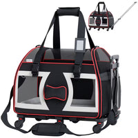 Soft-Sided Pet Travel Carrier with 6 Wheels & Double Telescopic Handle – Airline Approved for Small Dogs & Cats, Gray/Black
