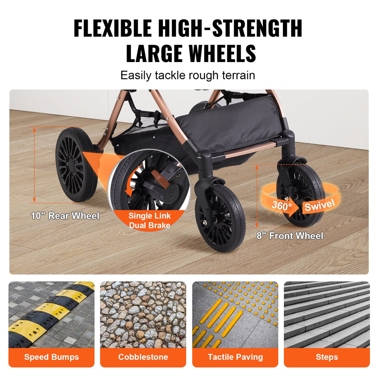 Pet Stroller, 4 Wheels Dog Stroller Rotate With Brakes, 66 Lbs Weight Capacity, Puppy Stroller With Detachable Carrier, 