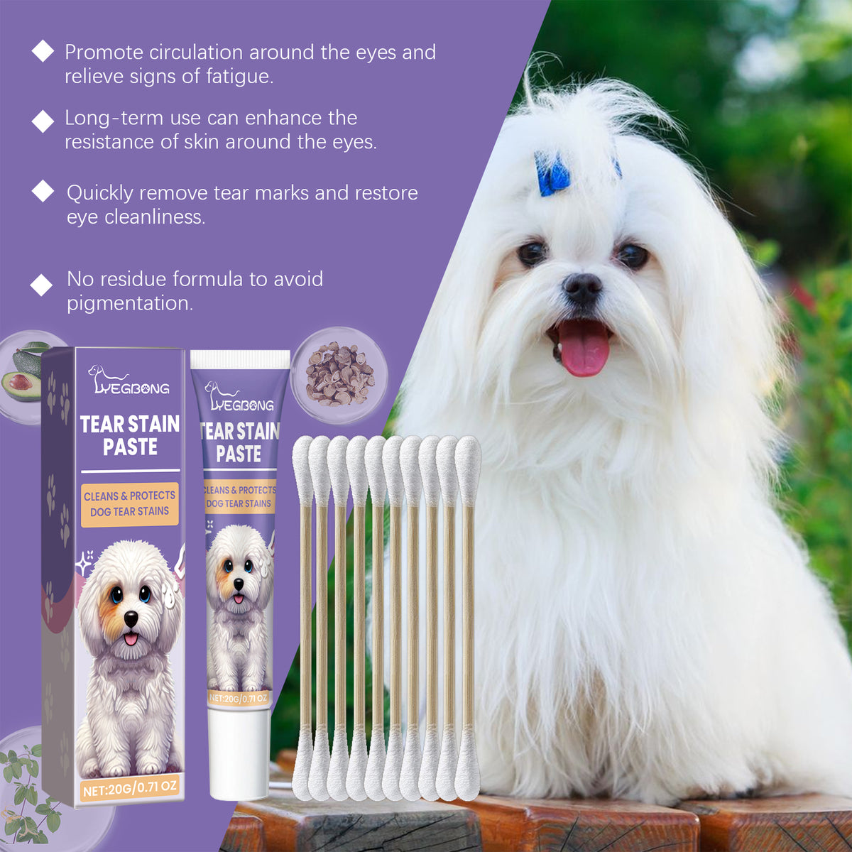 Dog Tear Stain Paste, Gentle Tear Stain Remover For Dogs With Honeysuckle, Sophora Flavescens & Coconut Oil, Soothing Ey