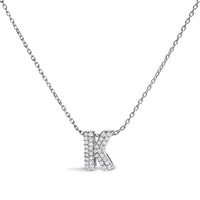 10K White Gold Diamond Accent "A" Initial Bubble Pendant Necklace