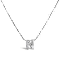 10K White Gold Diamond Accent "A" Initial Bubble Pendant Necklace