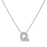 10K White Gold Diamond Accent "A" Initial Bubble Pendant Necklace