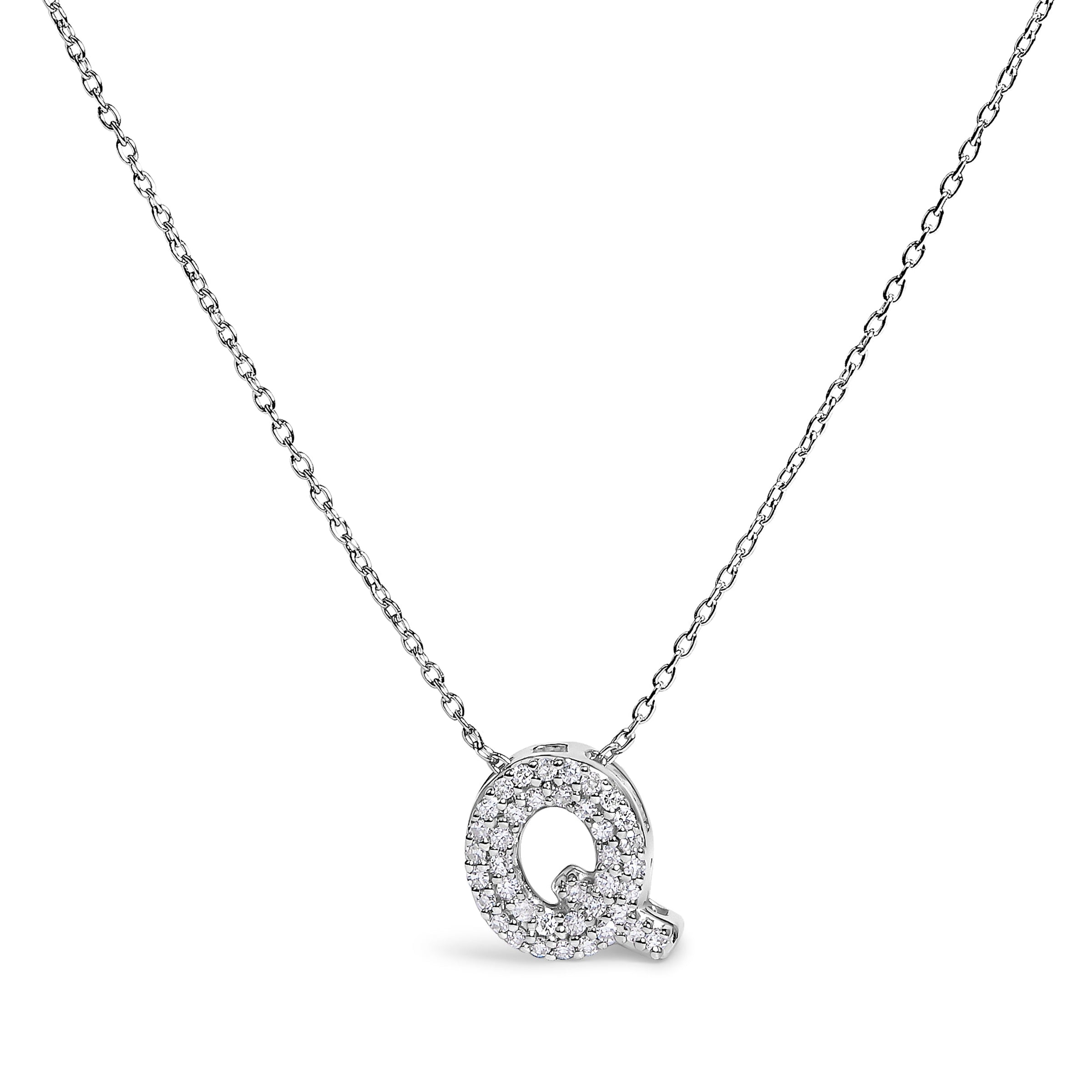 10K White Gold Diamond Accent "A" Initial Bubble Pendant Necklace