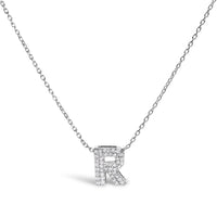 10K White Gold Diamond Accent "A" Initial Bubble Pendant Necklace