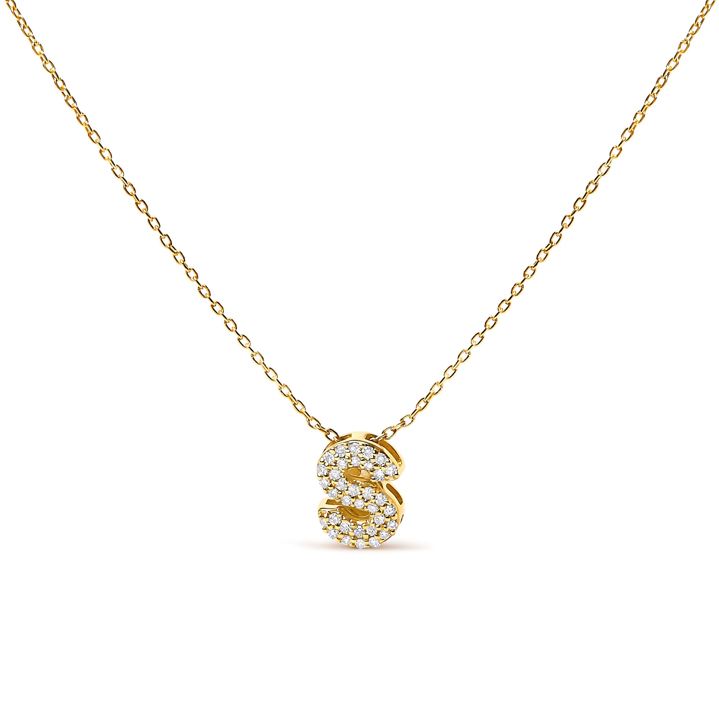 10K White Gold Diamond Accent "A" Initial Bubble Pendant Necklace