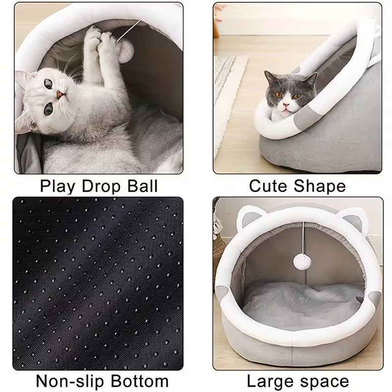 Cozy Cat Cave Bed – Soft Indoor Pet Tent & Cushion for Cats and Small Dogs