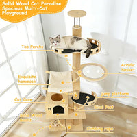 Floor To Ceiling Cat Tree, 6 Level Adjustable Height Climbing Tower With Thickened Scratching Posts, Cats Activity Cente