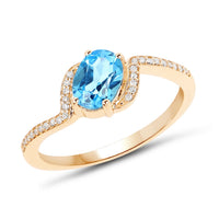 1.04 Carat Genuine Swiss Blue Topaz and White Diamond 14K Yellow Gold Ring